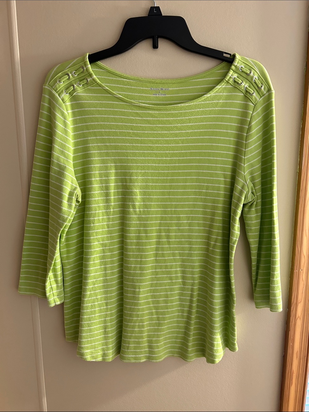 Studio Works Lime Green Striped Boatneck Top